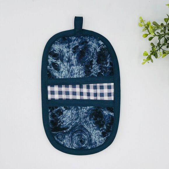 Oven Mitt, Finger Hotpad, and Potholder, Navy Blue Gingham, 3 Pc Baking Gift Set - Picture 7 of 10
